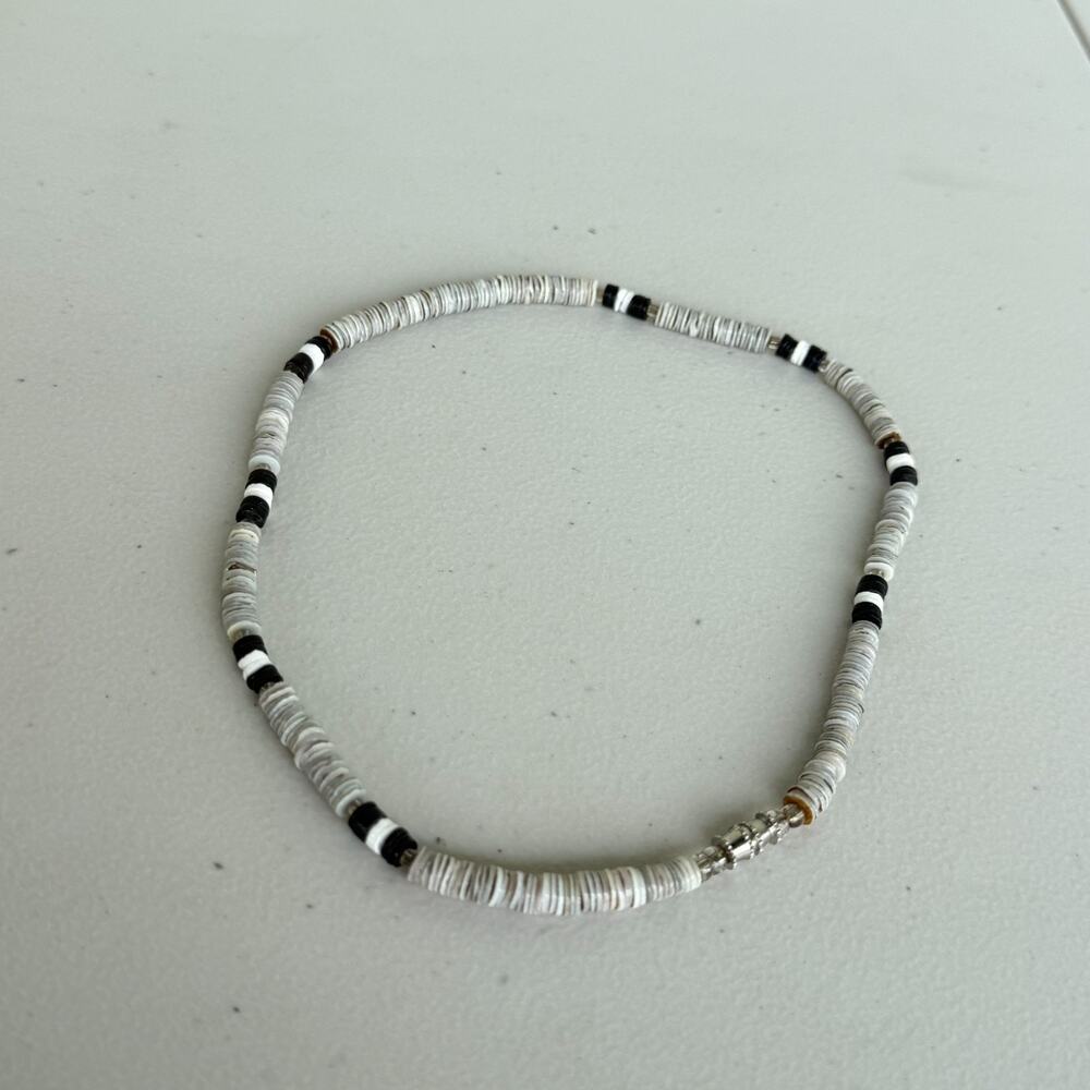 Vintage Black and White Puka Style Heishi Shell Necklace